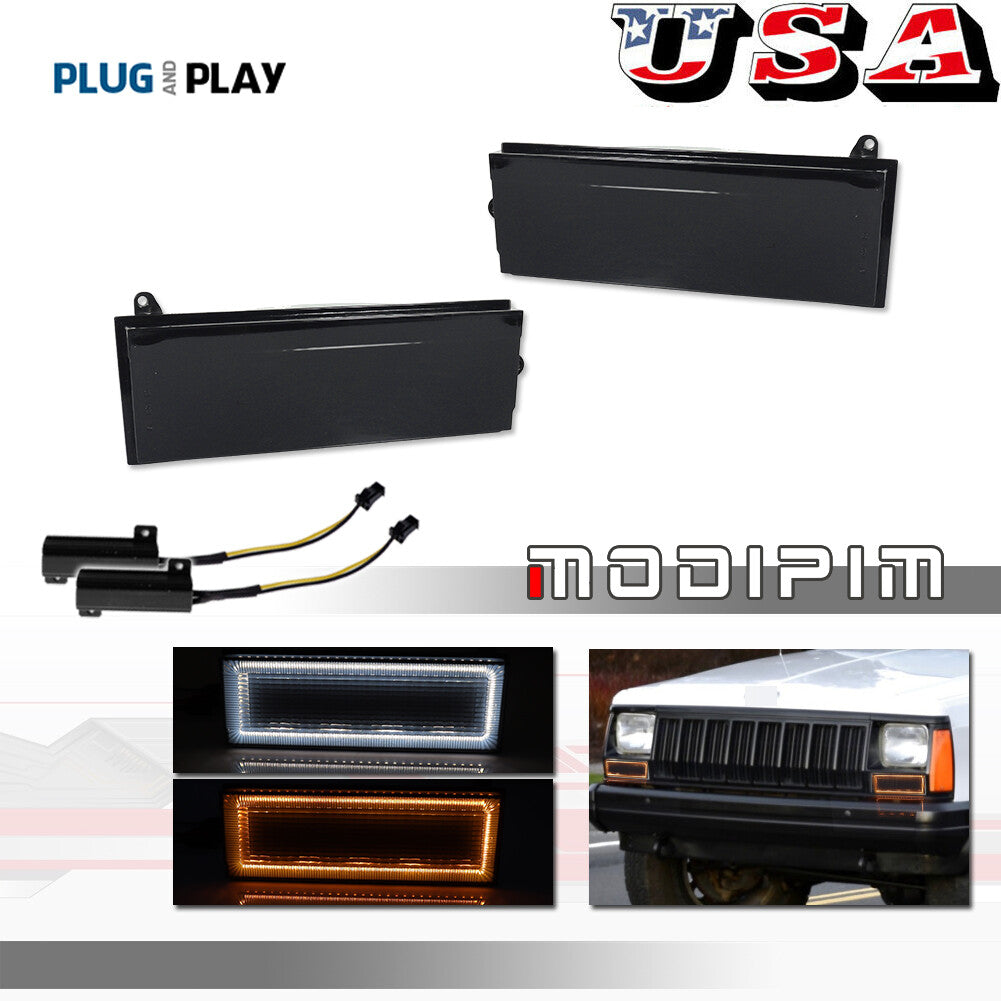 2-pack of smoked DRL turn signal LED lights suitable for 84-96 for Jeep Cherokee and 86-92 Comanche