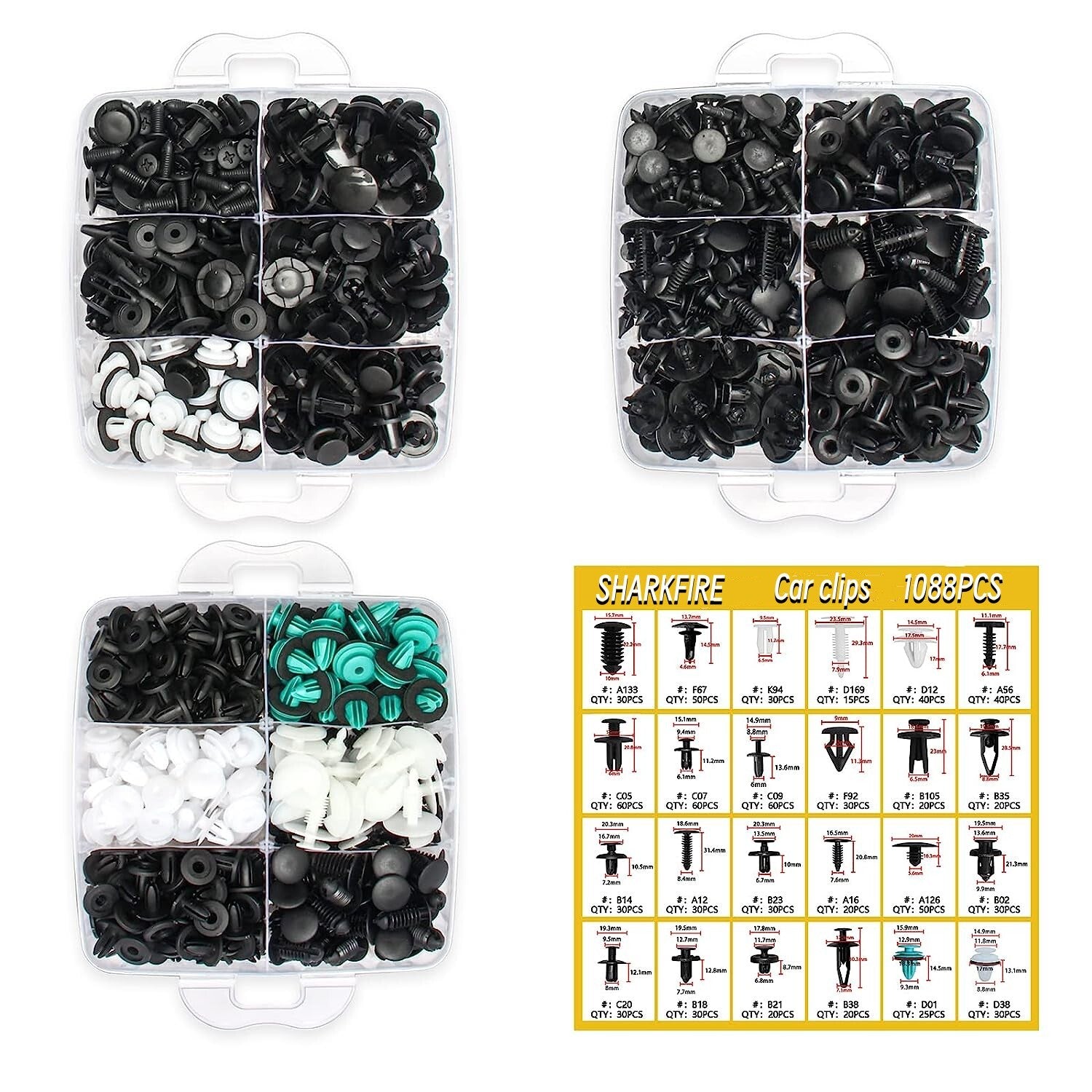 1088 PCS Car mounting clips, mudguard rivet clips, automatic pin pusher wire harness clips