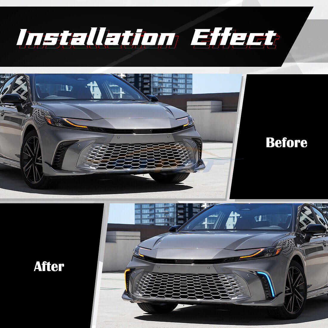 White Daytime Running Lamps DRL Fog Light with Turn for Toyota for Camry SE XSE 2025