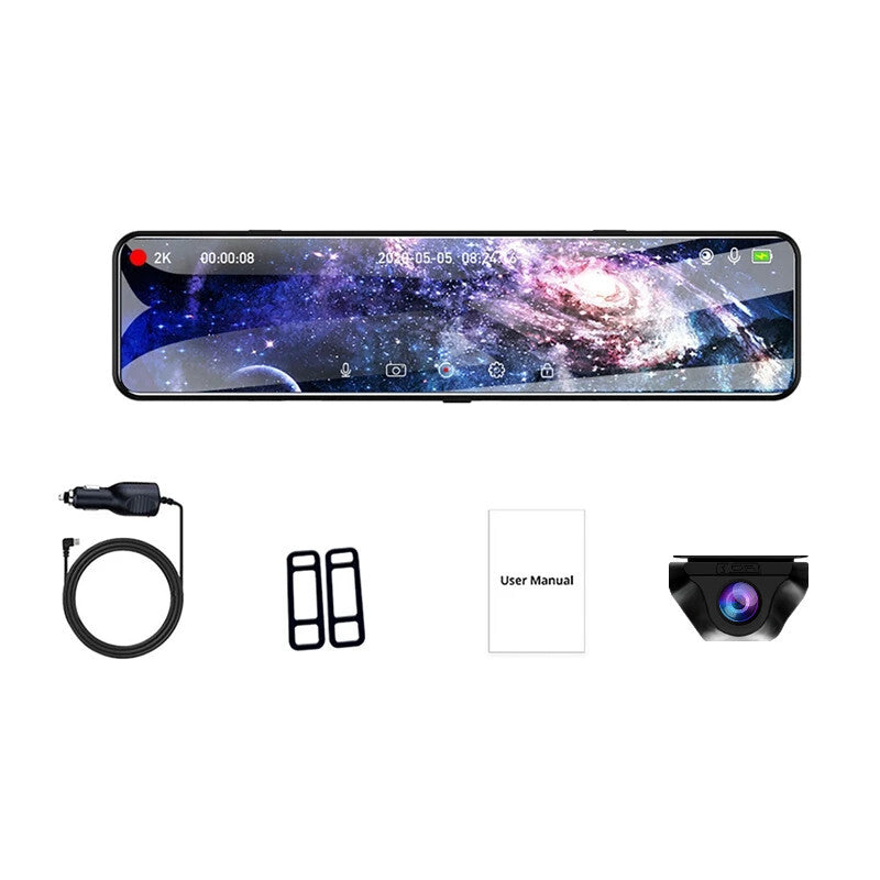 12in Car Dvr 2K Mirror Video Recorder Registrar Dash Cam 1080P Camera Rearview