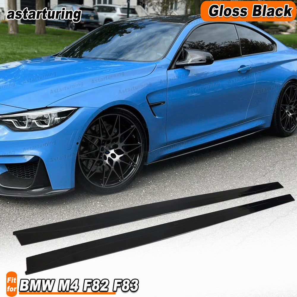 Fit for BMW M4 F82 F83 2014-2017 Gloss Black Side Skirts Spoiler Extension Lip