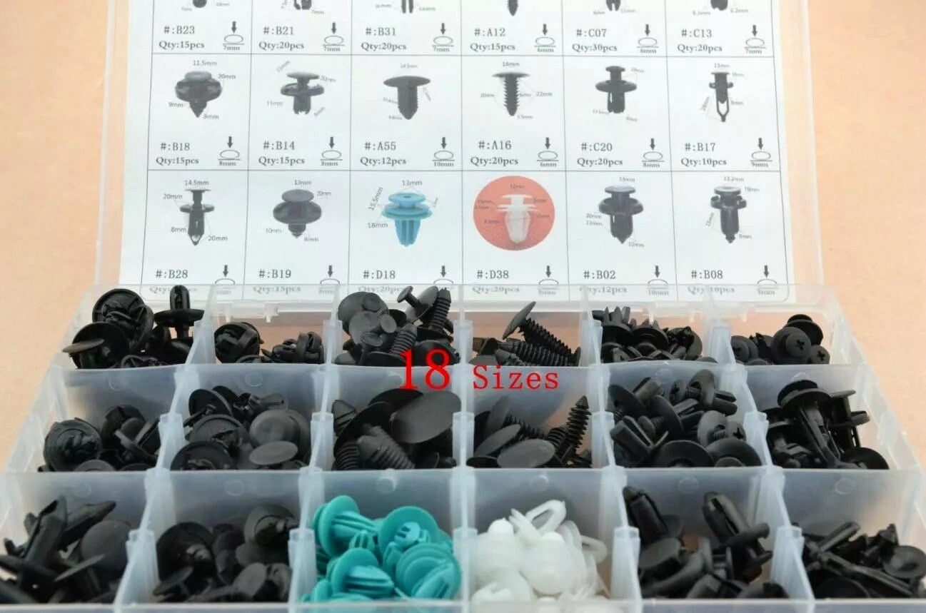 299 Pcs 18 Sizes Body Push Retainer Pin Rivet Trim Clip Assortments Kit
