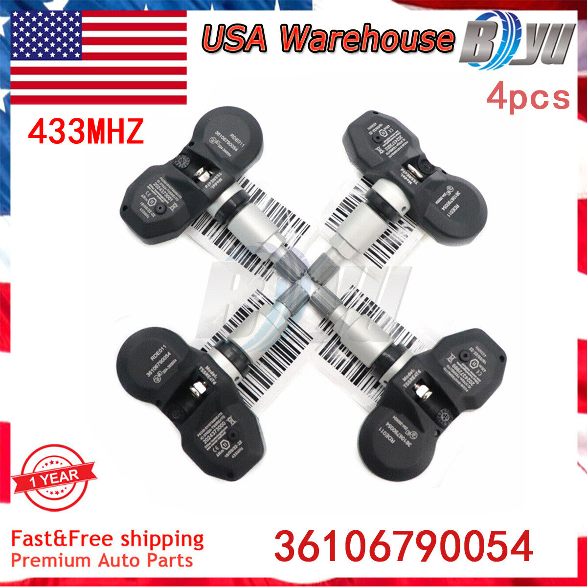Set of (4) TIRE PRESSURE SENSOR TPMS for BMW for Mini TS-BM03 36106790054 433MHz NEW