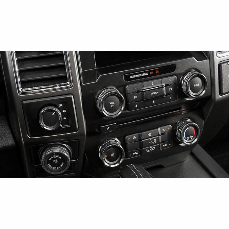 Black Aluminum Central Console Knob Cover Ring Set for Ford F-150 XLT 2015-20 A