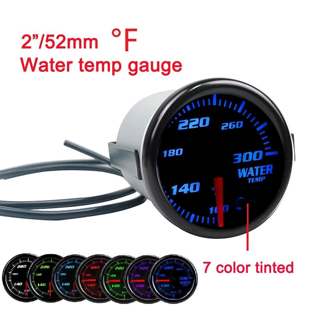 2 52mm Universal Water Temp Gauge Meter 7 Color Display W/ 1/8 NPT Temp Sensor