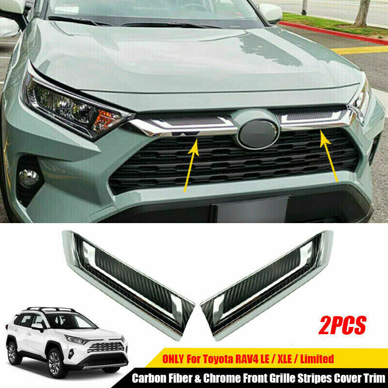 for Toyota RAV4 2019-2023 Carbon Fiber Chrome Car Front Grille Stripe Cover Trim