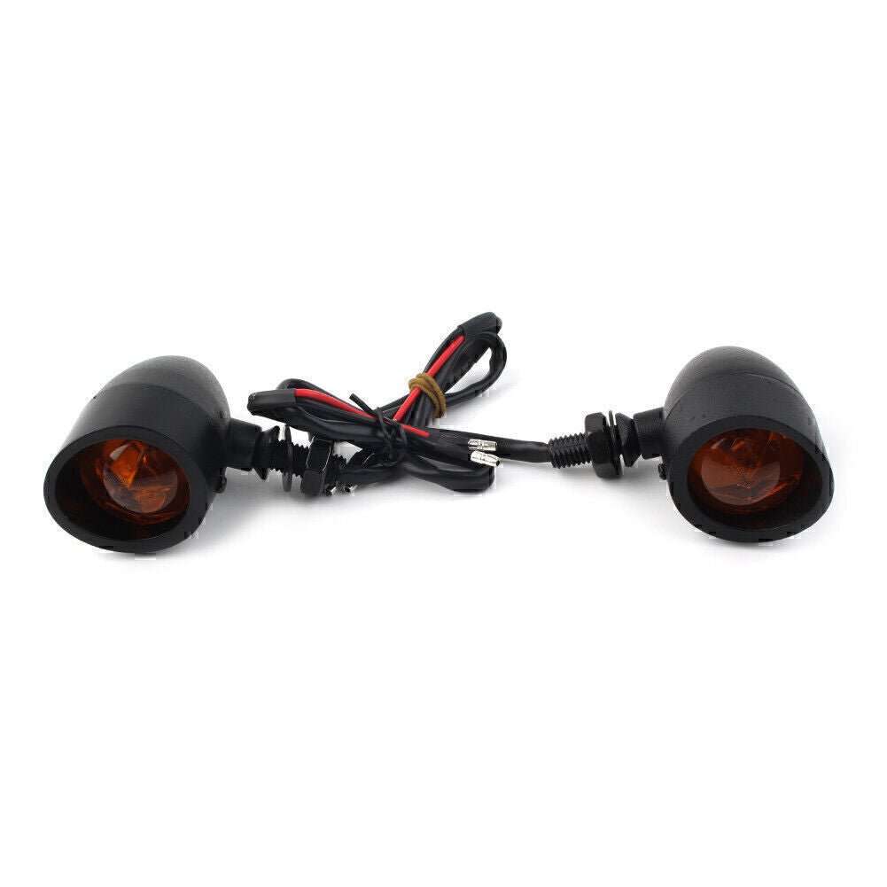 Pair Black Retro Motorcycle Turn Signals Indicator Light Universal