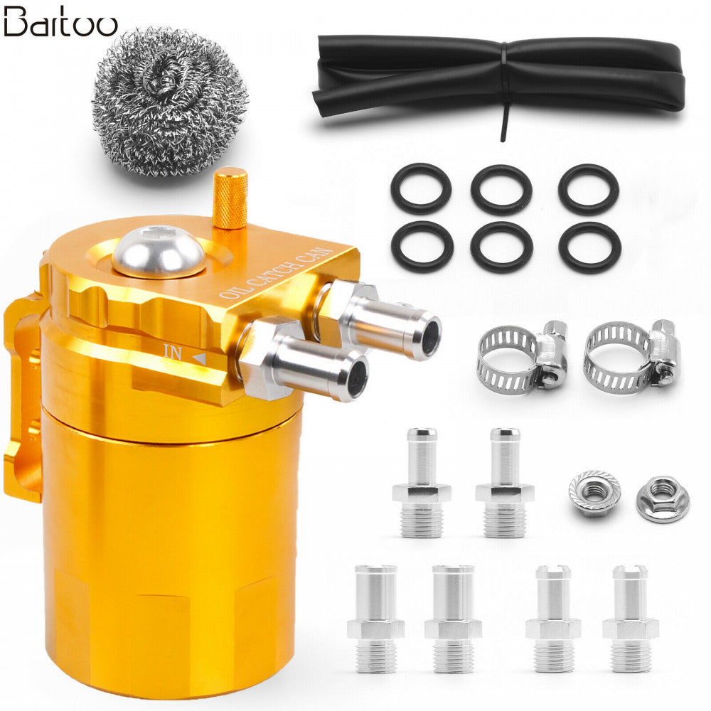 Universal Oil Catch Can Kit Breather Baffled Aluminum Reservoir Tank Gold 300ML
