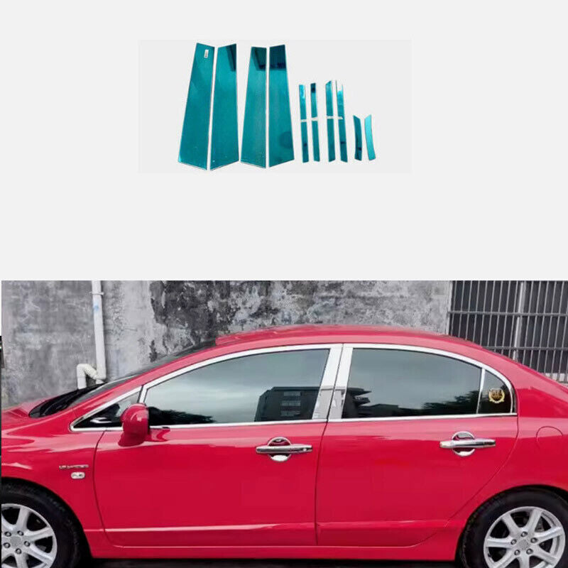 for Honda for Civic 2012-2015 Steel Chrome Side Window BC-Pillar Cover Trims Silver