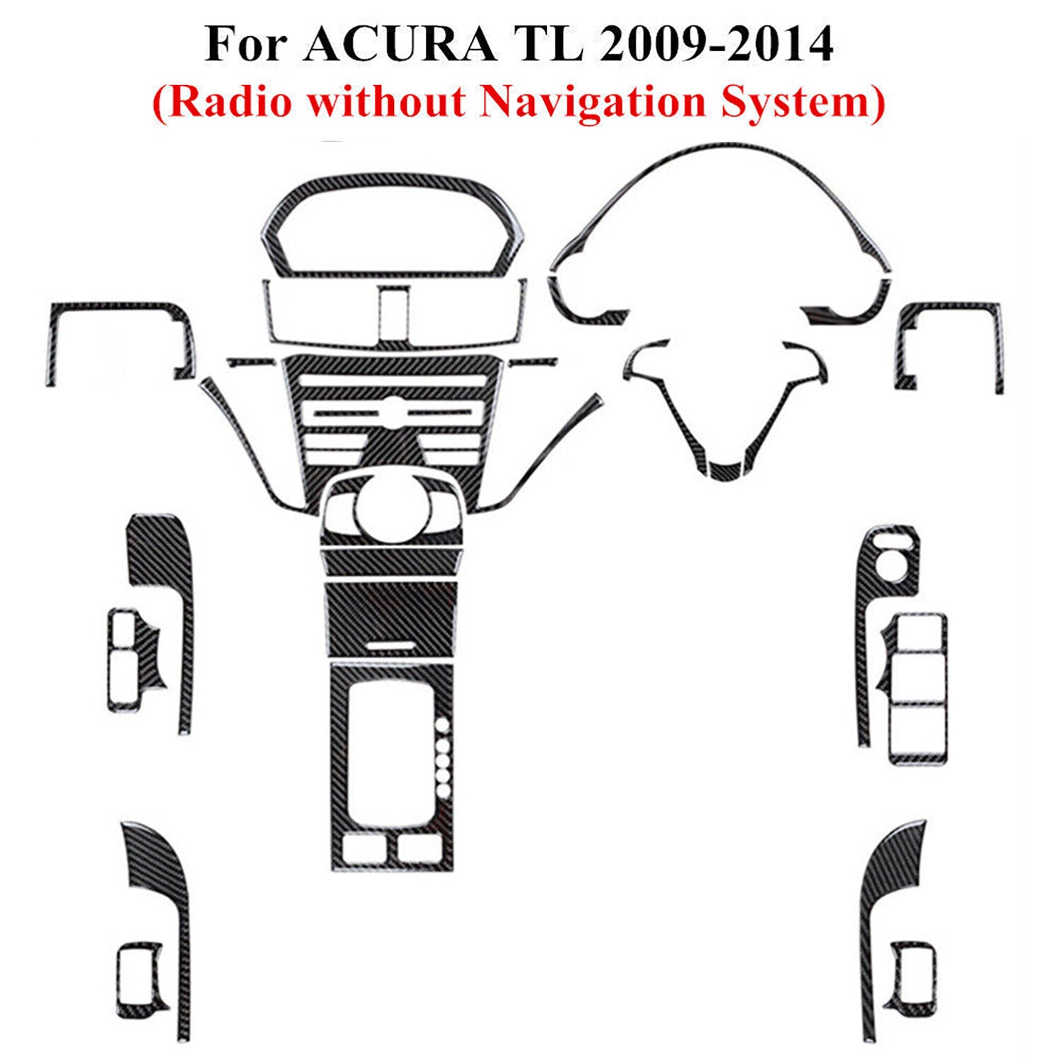 27PCS Real Carbon Fiber Full Kits Interior Cover Trim Set for Acura TL 2009-2014