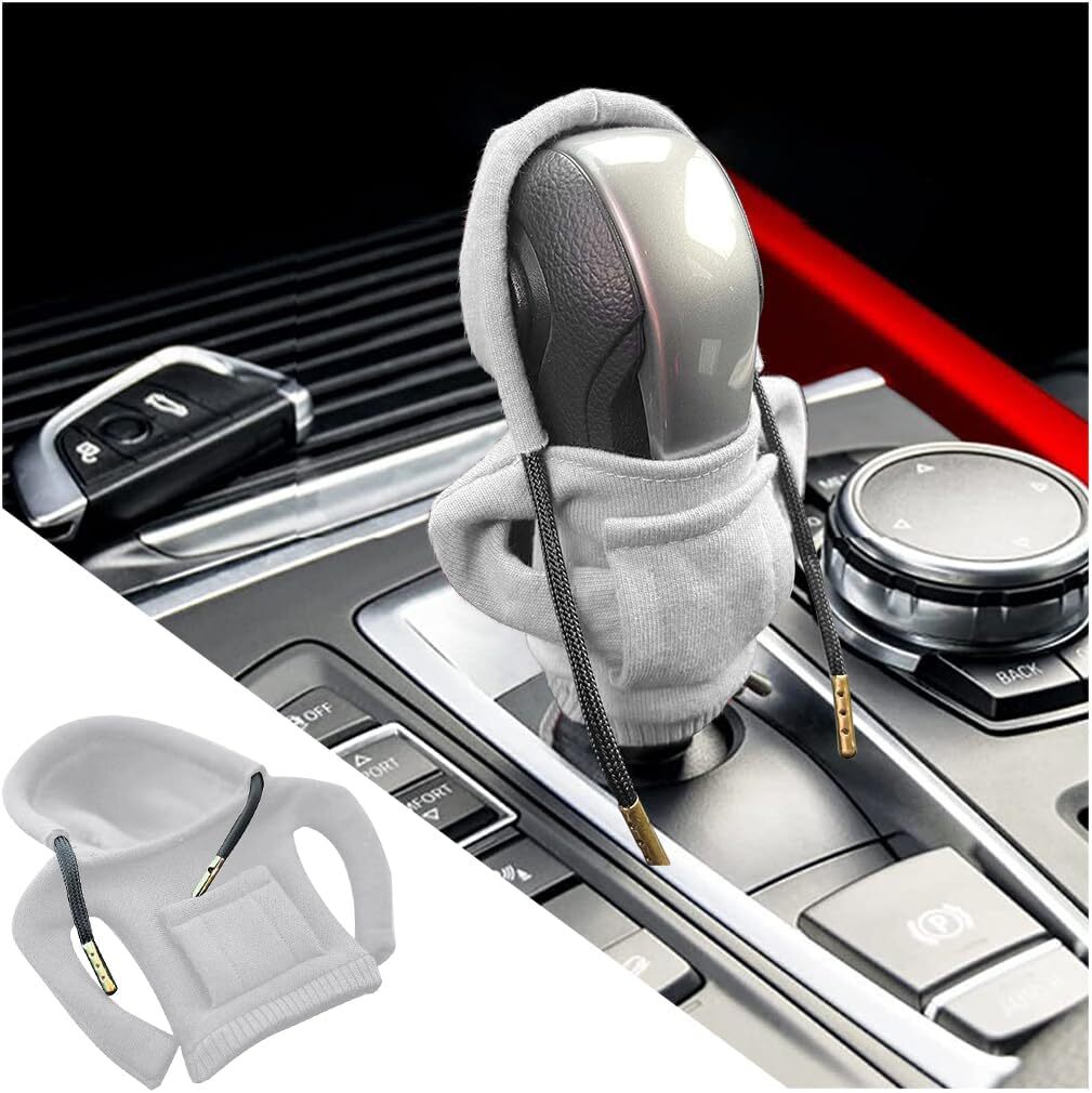 Hooded Car Shirt Shift Knob Cover,Universal Gear Shift Knob Cover(White)