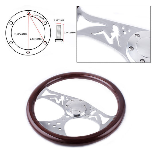 Racing Classic Wood Grain Deep Dish with Hollow Angel Steering Wheel 380mm 15