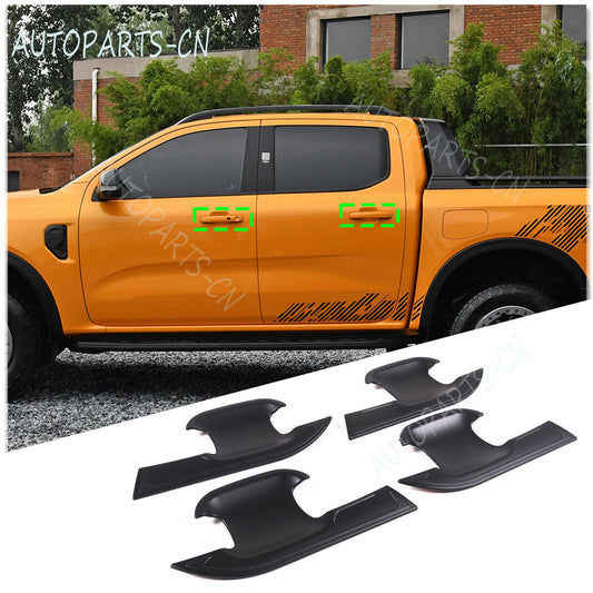 4X Matte Black Exterior Door Bowl Moulding Cover Trim for Ford Ranger 2024-2025