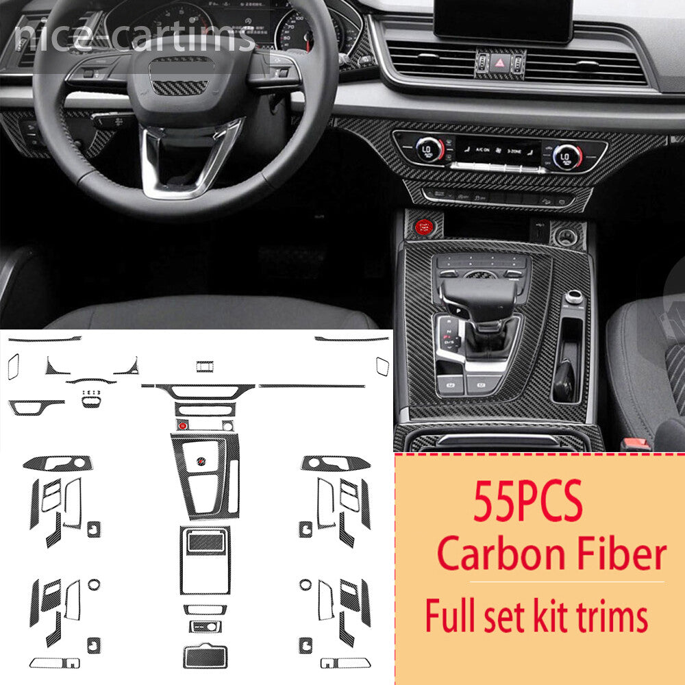 55Pcs Carbon Fiber Interior Full Set Decorative Trim Kit for Audi Q5 Q5L 2018-23