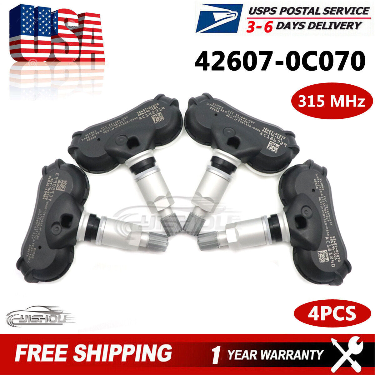 4X Tire Air Pressure Monitor Sensor for Toyota Sequoia for Sienna Tundra 42607-0C070