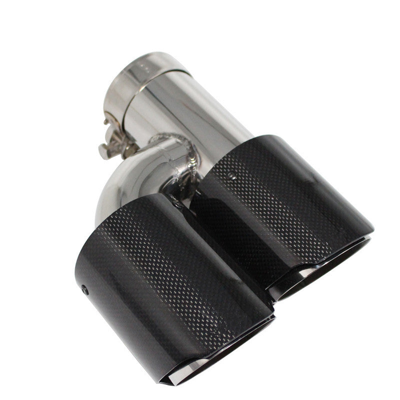 1Pc Car Left Carbon Fiber Tube Stainless Steel Double Exhaust Pipe Tail Muffler