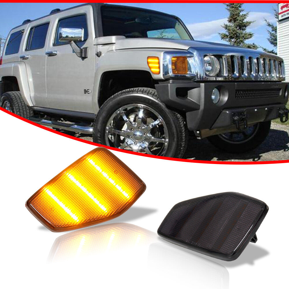 L + R Smoked Amber LED Side Marker Lights and Mudguard Lights for 2006-10 for Hummer H3 H3T