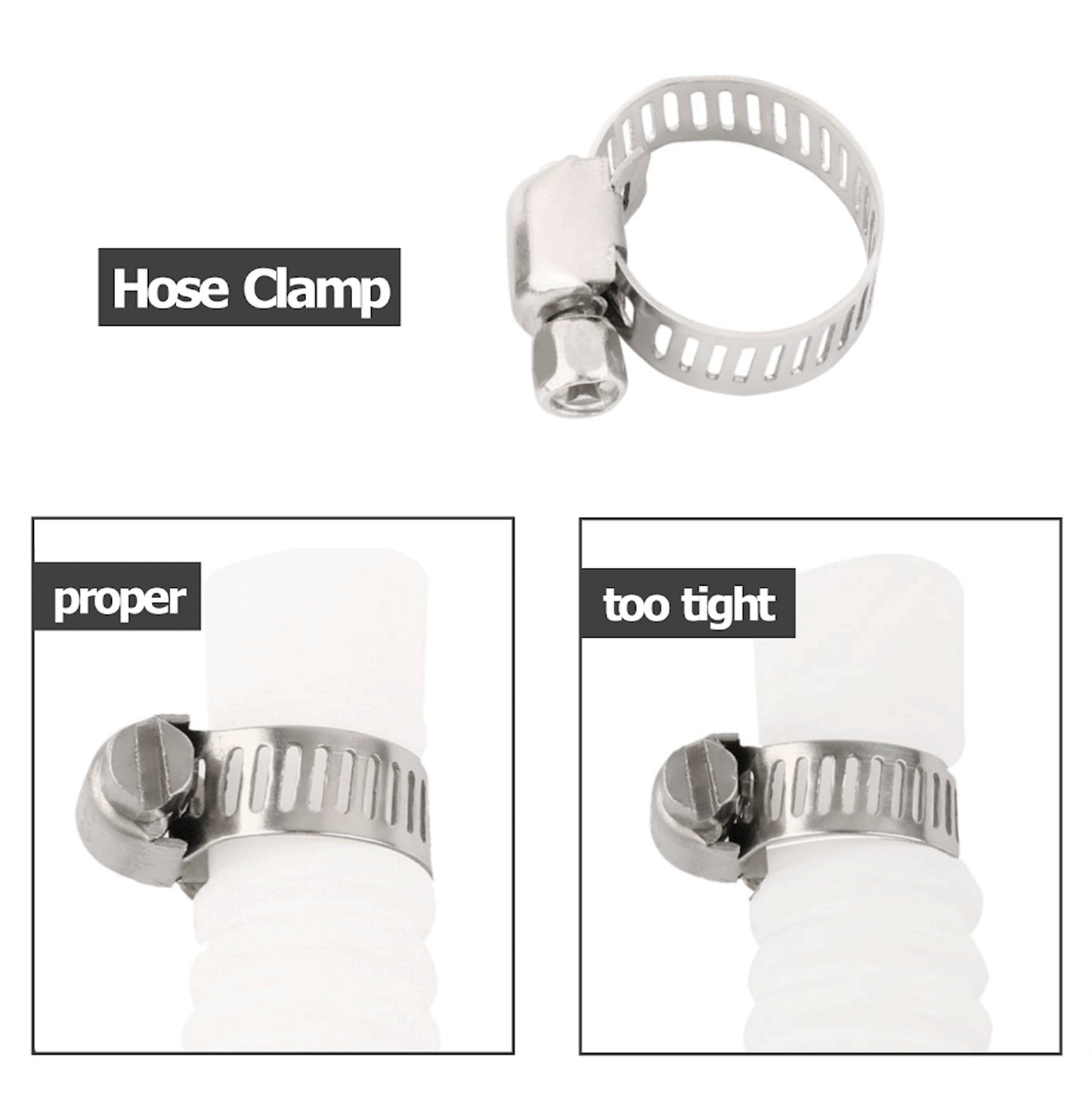 3/8 inch - 5/8 inch Stainless Steel Adjustable Drive Hoses Fuel Clips Worm Clips X50PCS