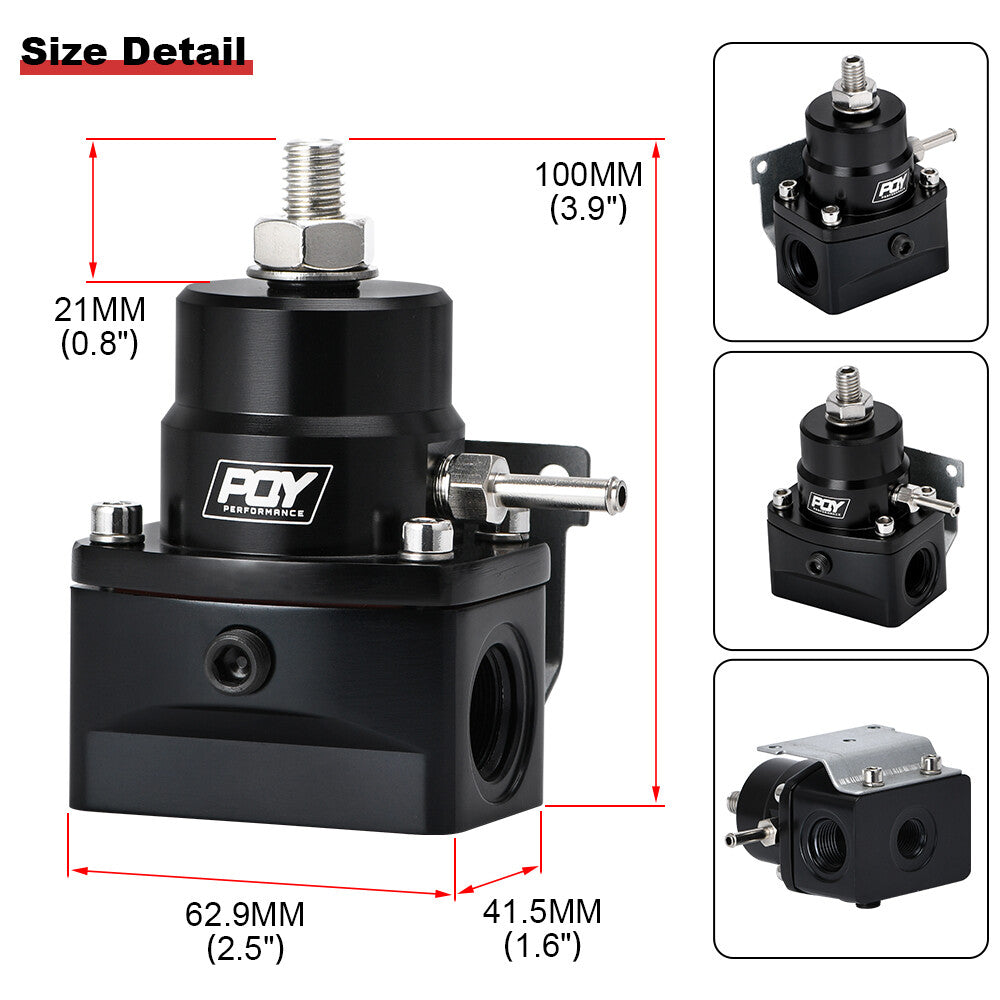 EFI 3-70 PSI High Pressure Fuel Regulator W/Gauge AN8 AN6 Inlet  Return Ports