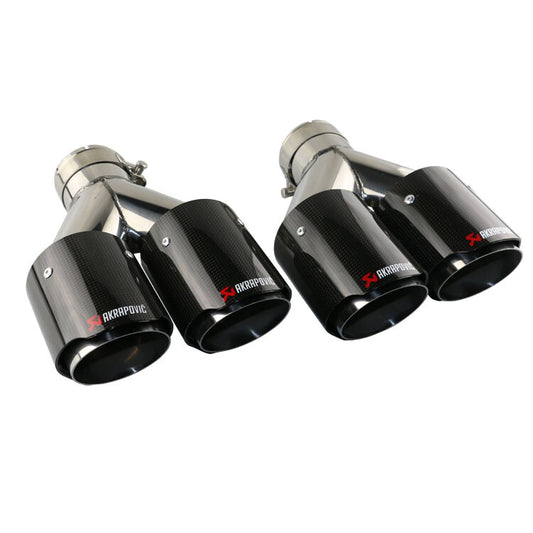 Pair For AK Carbon Fiber Exhaust Tip Dual Pipe ID:2.5 63mm OD:3.5 89mm Glossy