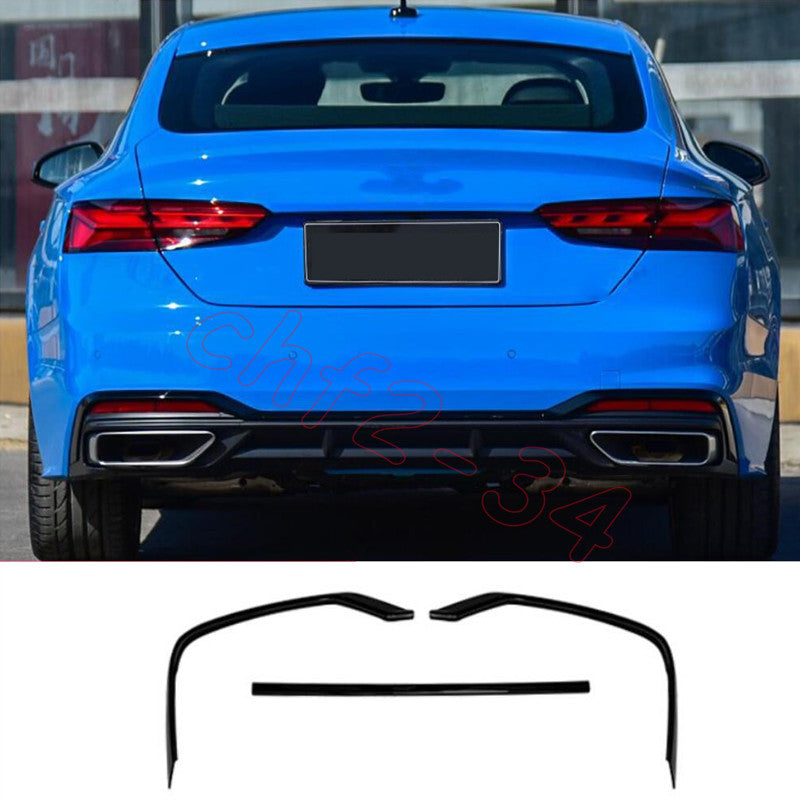 for Audi A5 S5 2020-2023 ABS Black Rear Bumper Strip Protector Cover Trim Set 3x