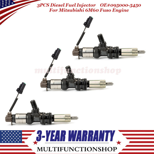 3PCS Rail Fuel Injector 095000-5450 ME302143 for Mitsubishi 6M60 Fuso Engine