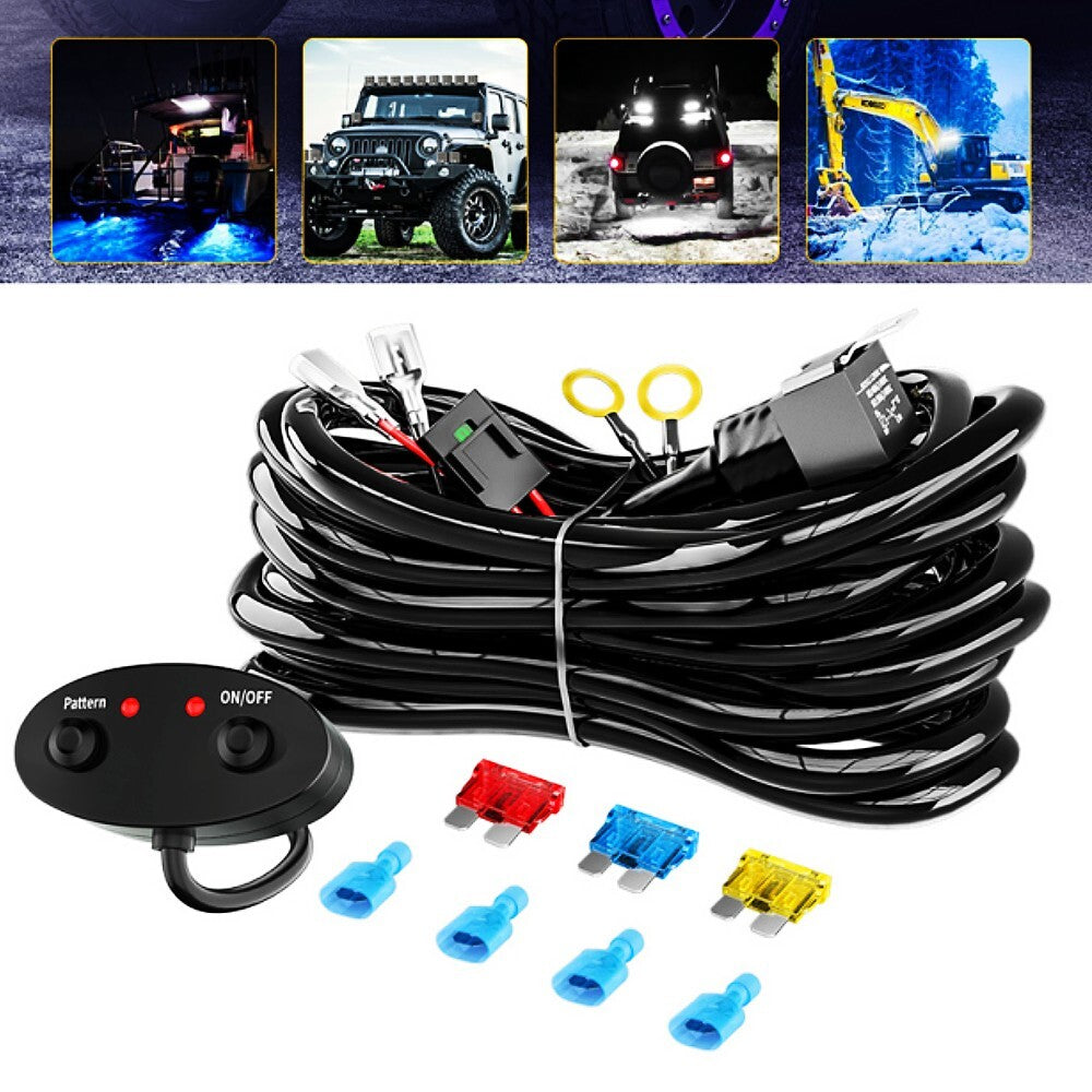 12V 18AWG 2-lead LED strip wiring harness with switch, relay, blade fuse kit