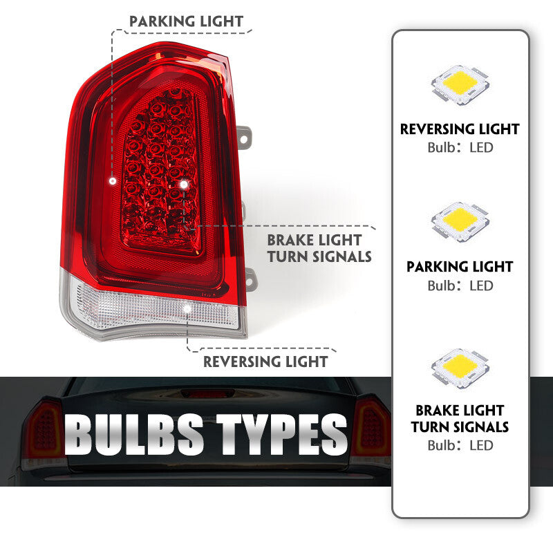 2p Tail Lights For 2015-2023 for Chrysler 300 Chrome Trim Full LED Brake Lamp LHRH