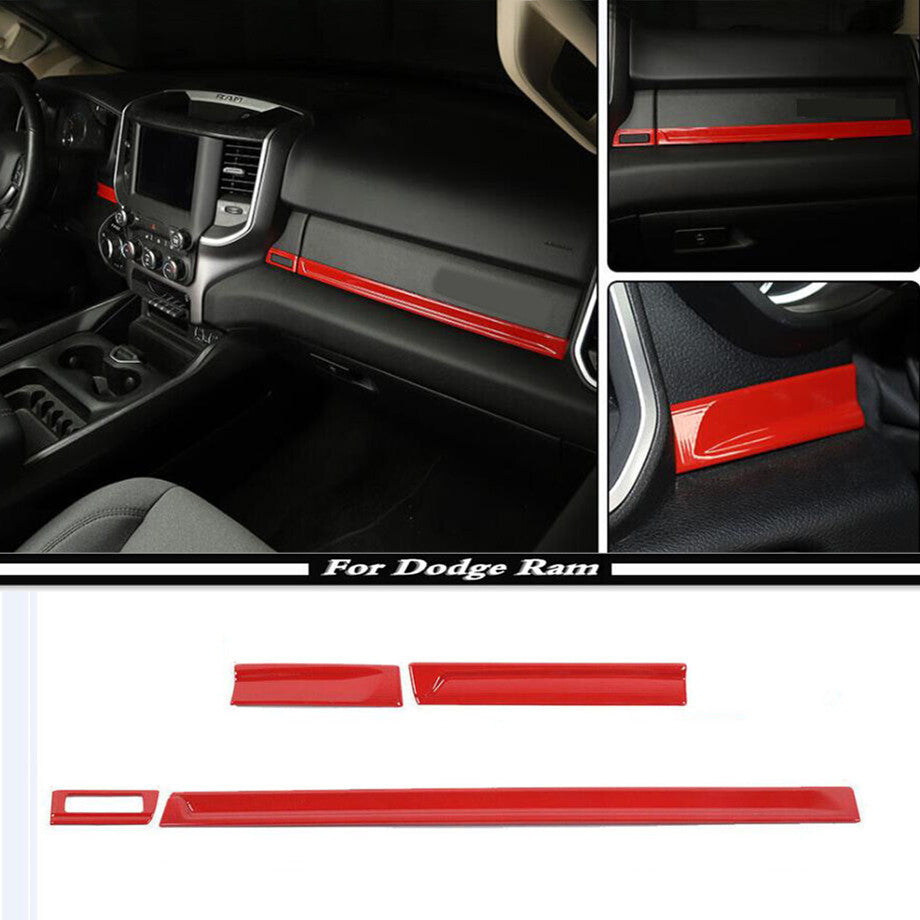 Suitable for 2019-2024 for Dodge for RAM 1500 ABS, Red Dashboard Panel Strip Trim Cover, 4P Trim.