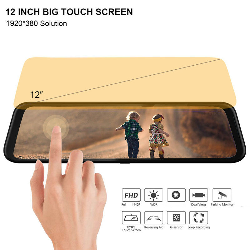 Car DVR 12 Touch Mirror Dual Lens Dash Cam Video Recorder With Rear View Camera